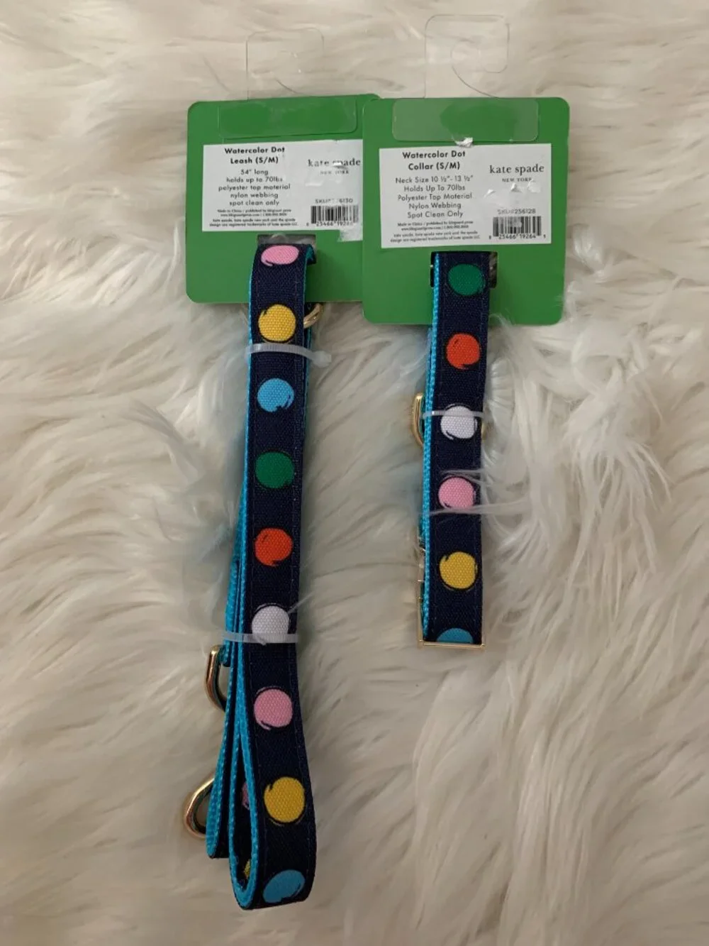 KATE SPADE Water Dot Nylon Dog Collar & Leash Set in Navy Multi